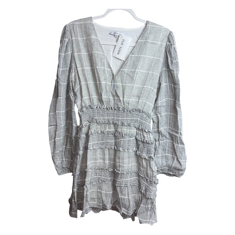 Olivaceous Plaid Smocked Ruffle Mini Dress M NWT